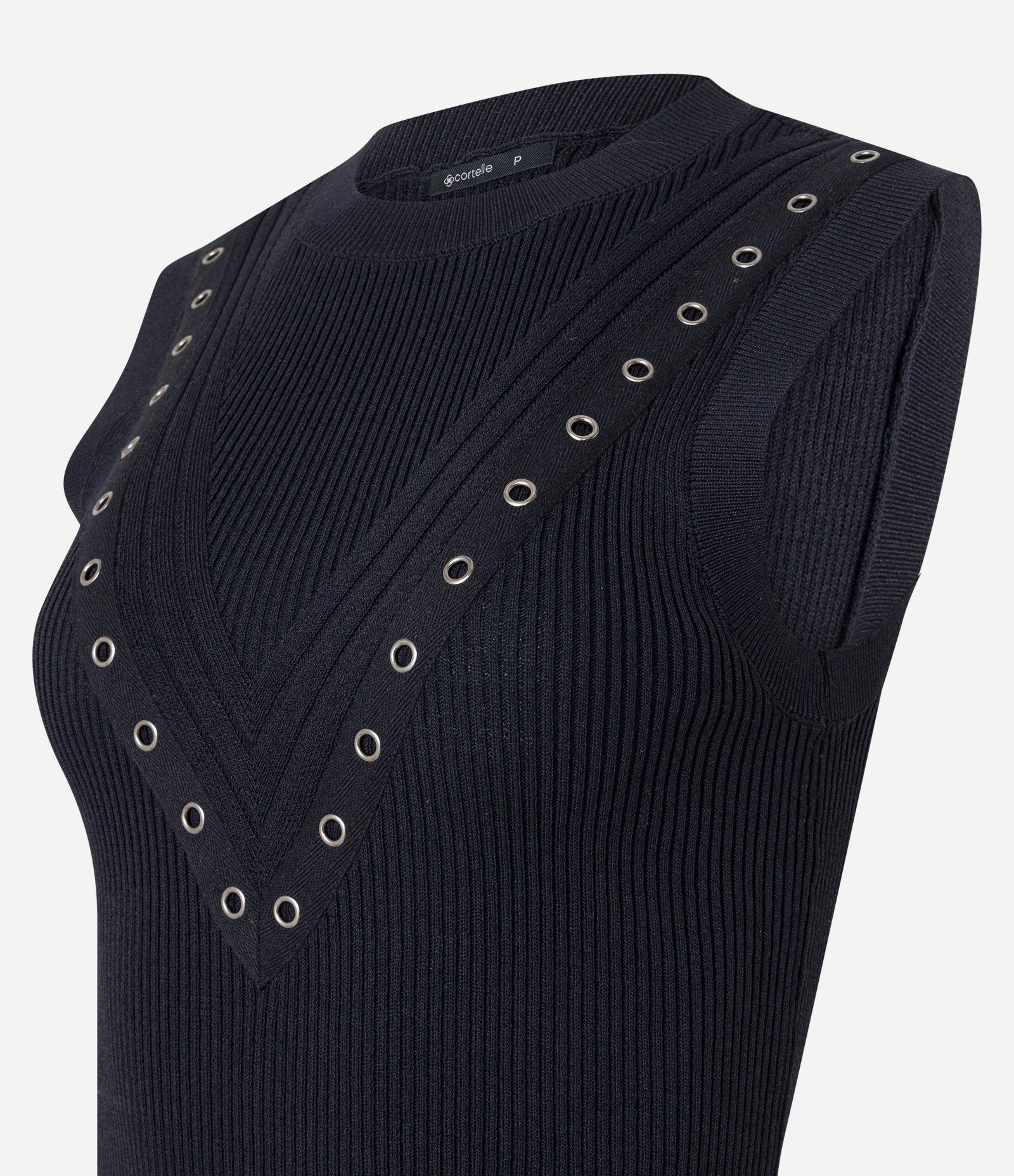Blusa em Tricô sem Mangas e com Detalhe de Ilhoses Preto 2