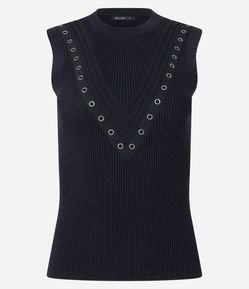 Blusa em Tricô sem Mangas e com Detalhe de Ilhoses
