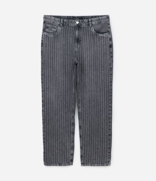 Calça Reta em Jeans com Listras de Strass Curve & Plus Size Cinza 6