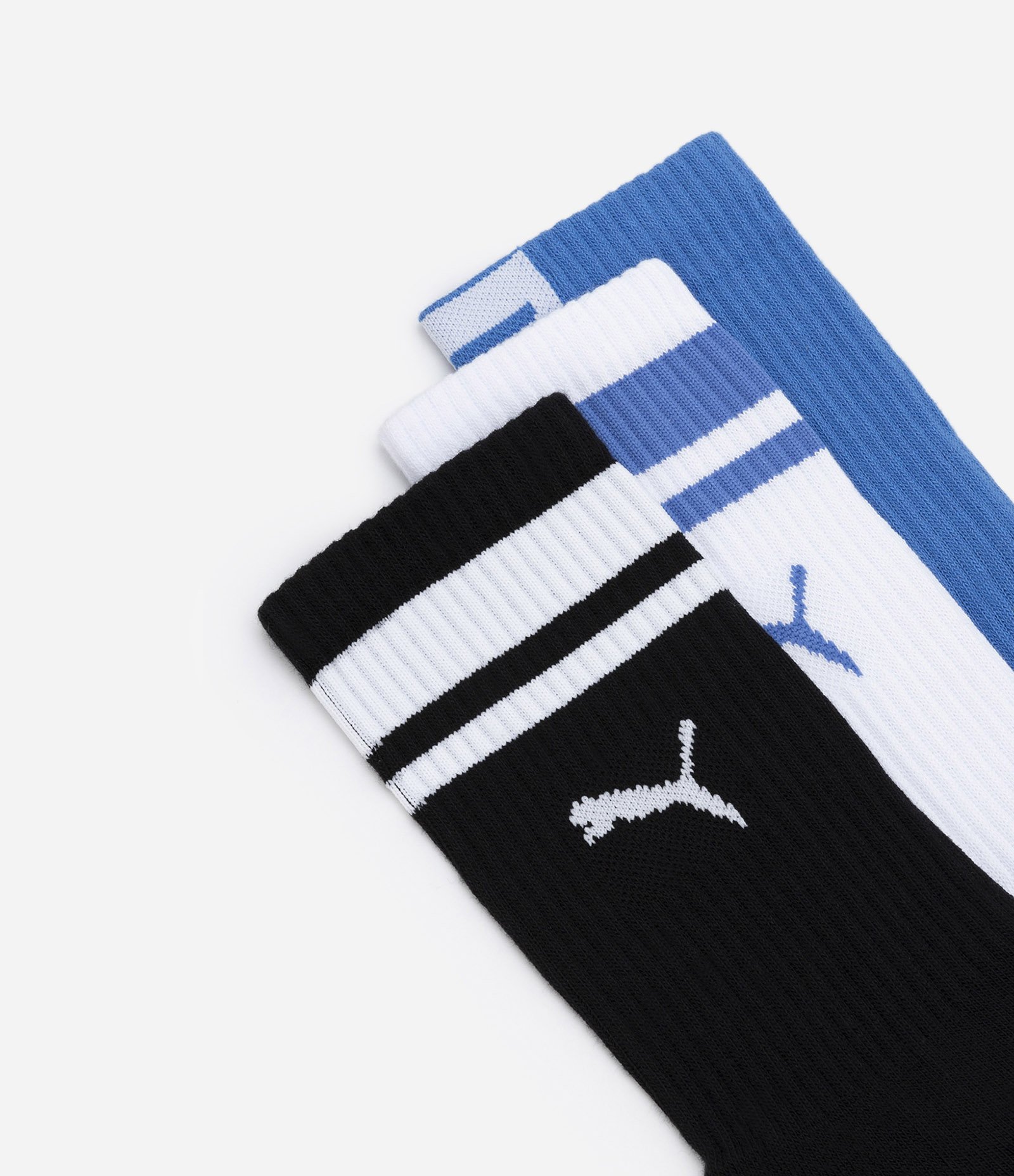 Kit 03 Meias Cano Alto Esportiva em Algodão Puma Azul/ Preto/ Branco 4