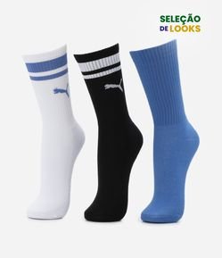 Kit 03 Meias Cano Alto Esportiva em Algodão Puma