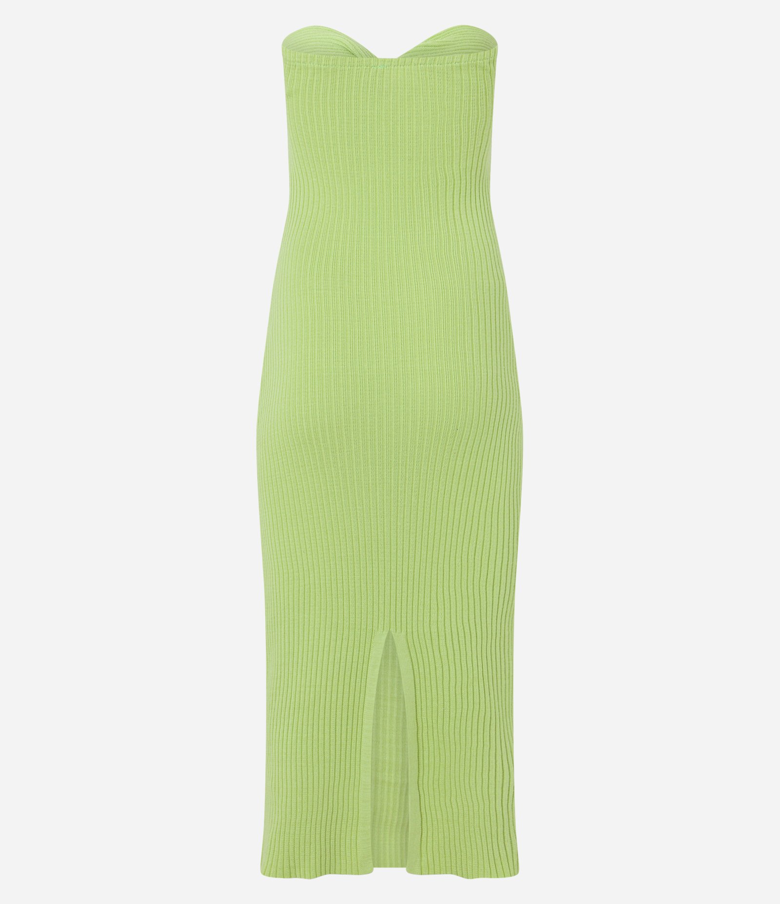 Vestido Midi Tomara que Caia em Tricô com Fenda e Textura Canelada Verde 7