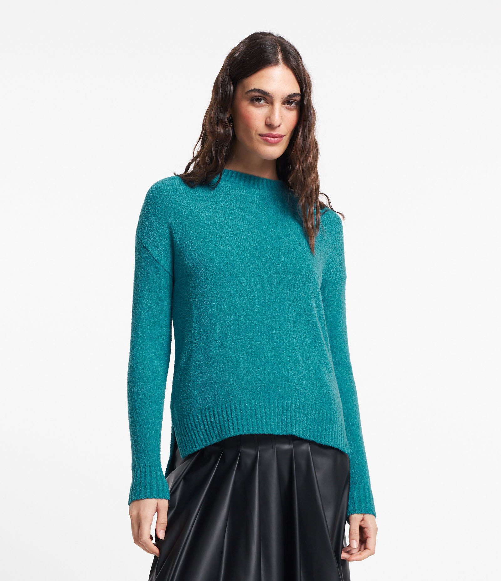 Suéter em Tricô Texturizado com Cava Deslocada 1