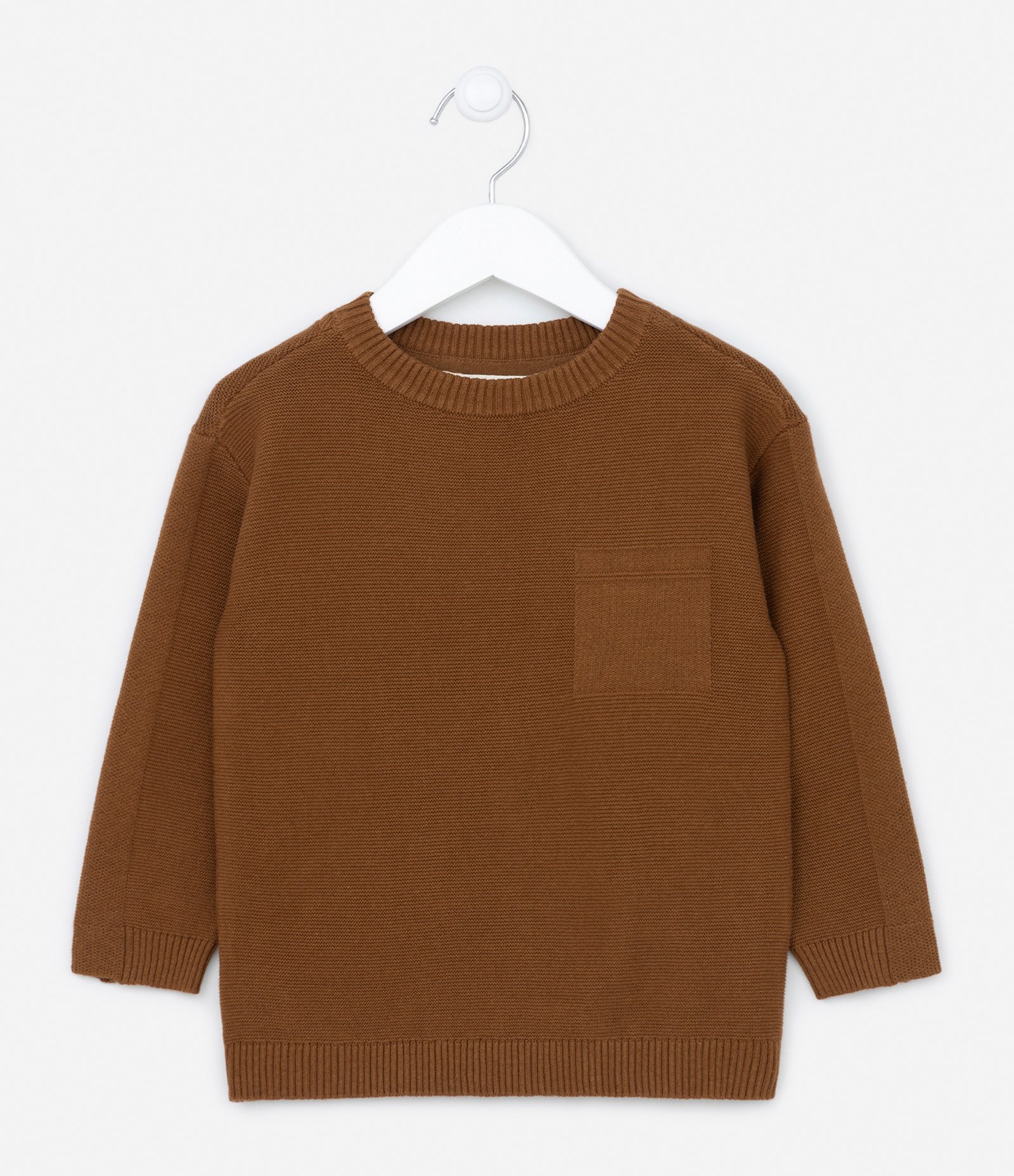 Suéter Infantil em Meia Malha com Bolso Fake - Tam 1 a 5 anos Marrom 1