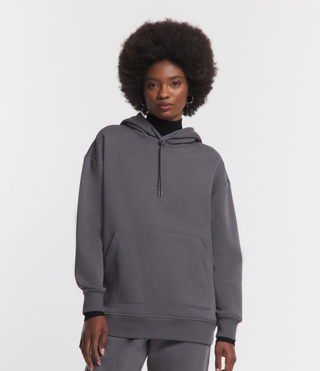 Cinza Escuro Casaco Moletom Feminino Cinza Blusão Alongado Em