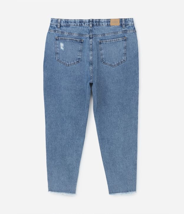 Calça Mom em Jeans Marmorizado e Barra de Franjinha Curve & Plus Size Azul Jeans 7