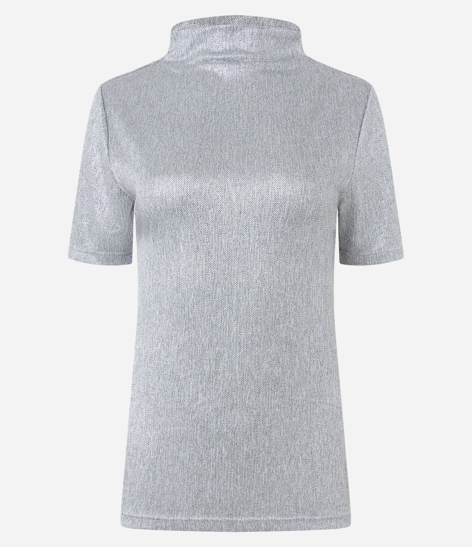 Blusa com Gola Alta e Superfície Metalizada Prata 6