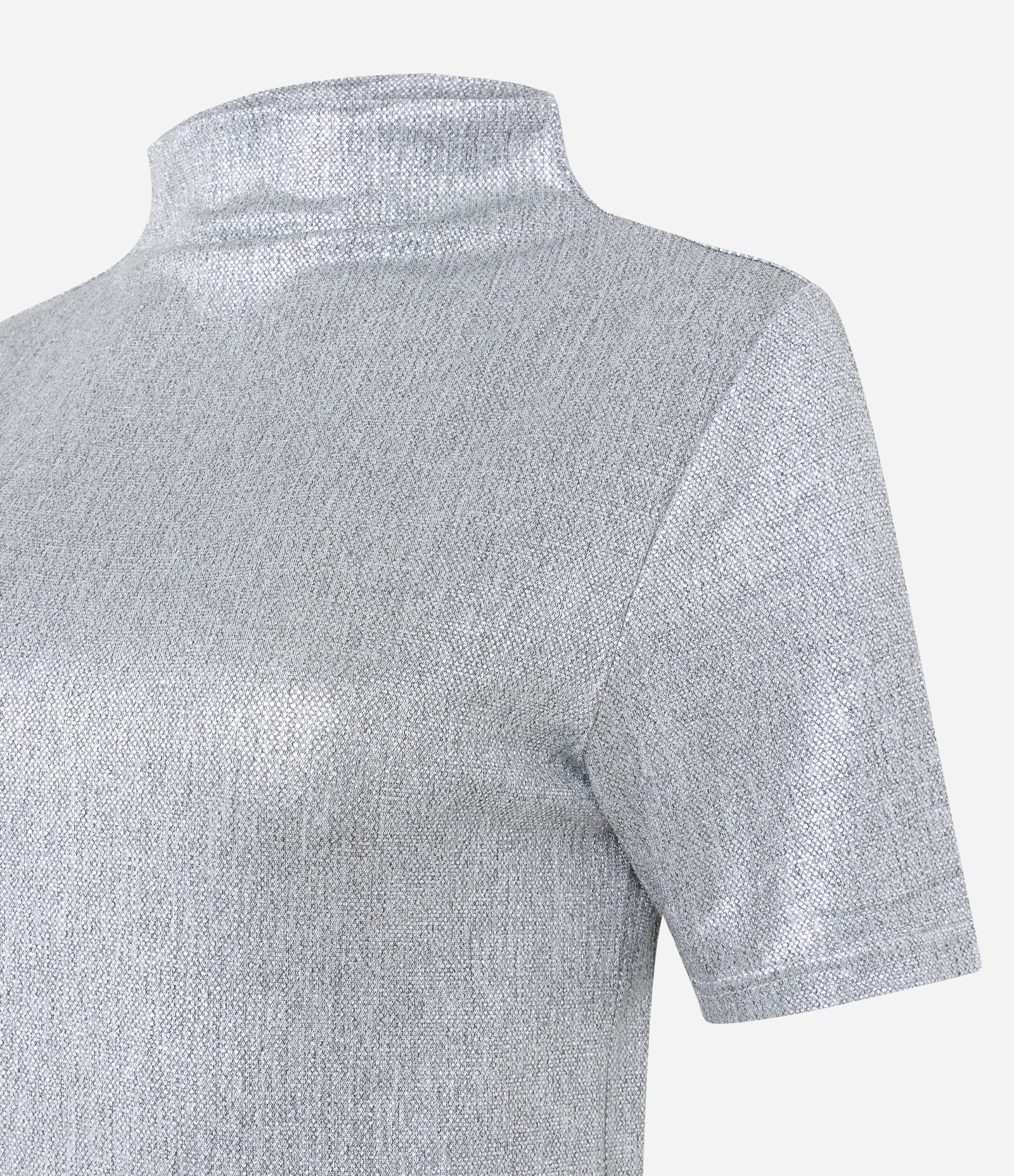 Blusa com Gola Alta e Superfície Metalizada Prata 7