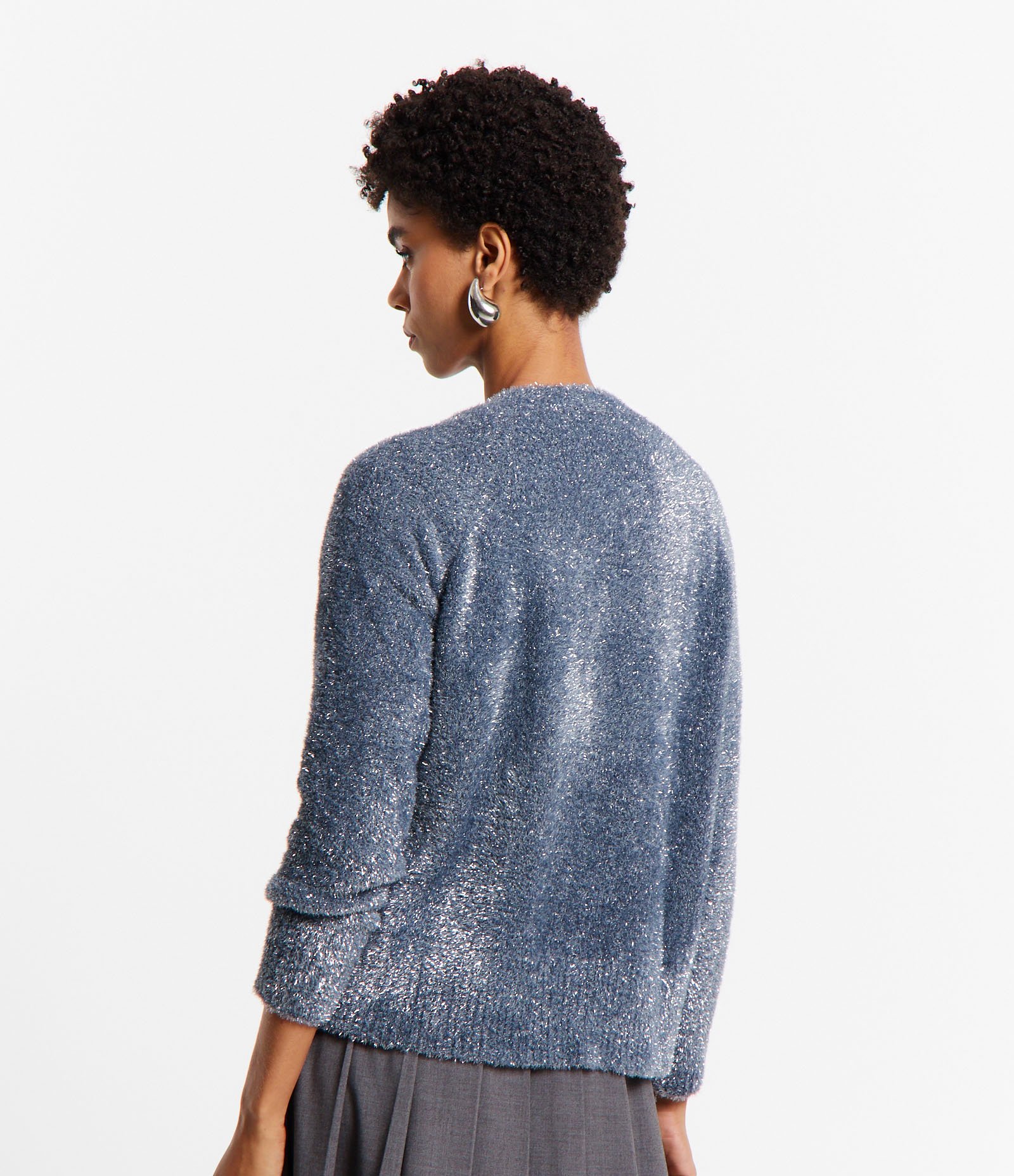 Cardigan em Tricô com Pelinhos e Fio Metalizado Cinza 5
