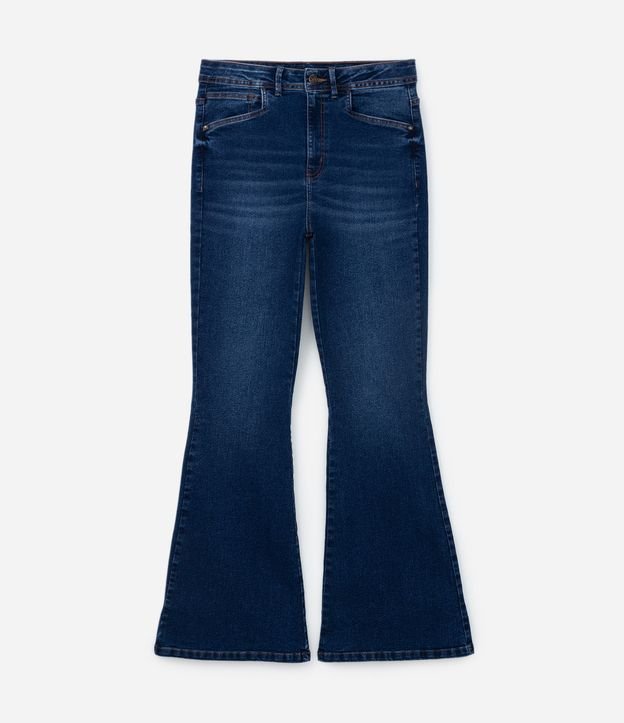 Calça Flare Jeans com Botão de Flor e Bolso Diferenciado Curve & Plus Size Azul 6