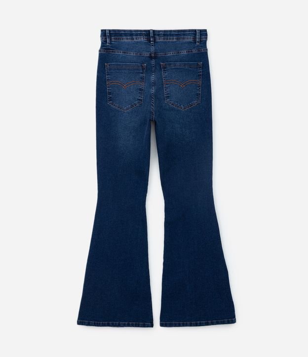 Calça Flare Jeans com Botão de Flor e Bolso Diferenciado Curve & Plus Size Azul 7