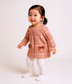 Vestido Infantil com Estampa Pied Poule e Meia-Calça - Tam 0 a 18 meses