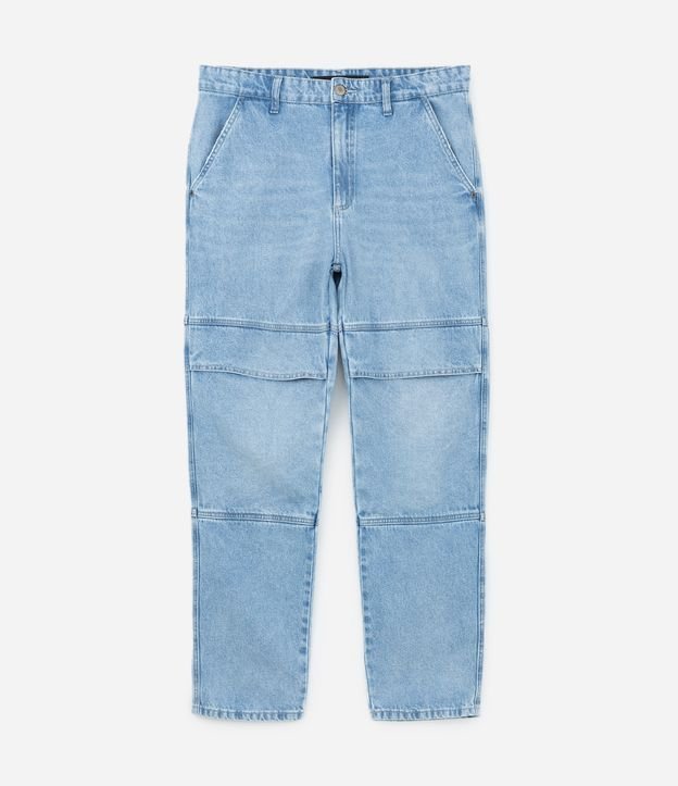 Calça Loose Reta em Jeans com Bolso no Joelho Azul 5
