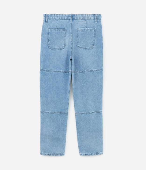 Calça Loose Reta em Jeans com Bolso no Joelho Azul 6