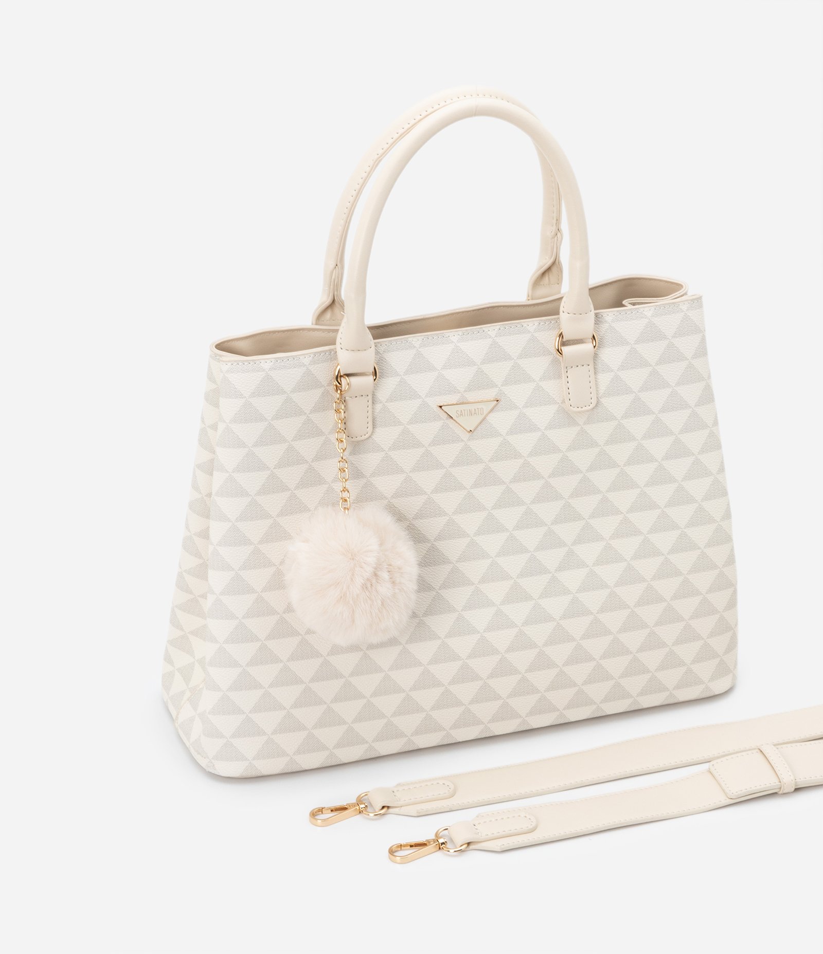 Bolsa Satchel com Estampa de Triângulos e Pompom Off White 9