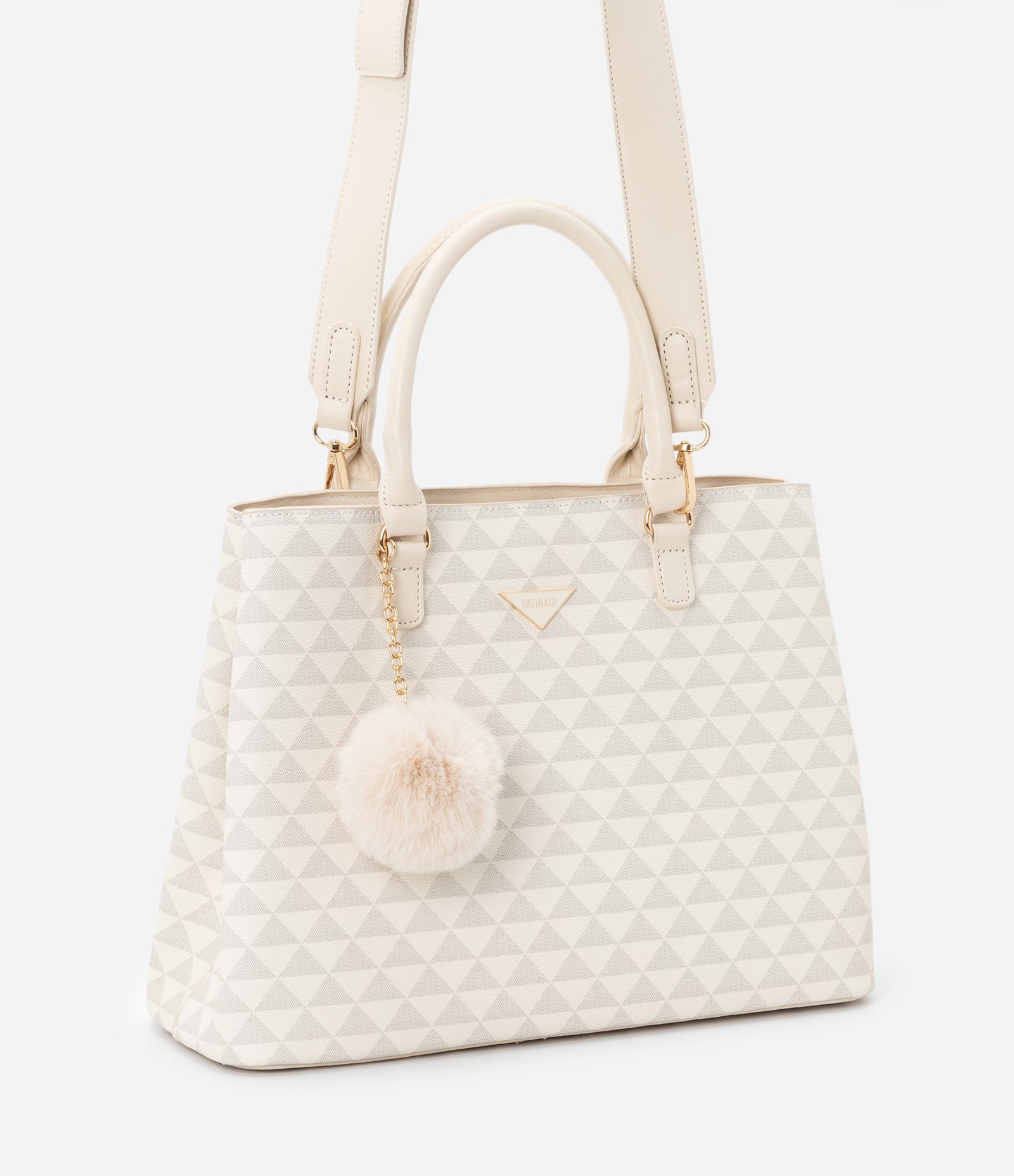 Bolsa Satchel com Estampa de Triângulos e Pompom Off White 2