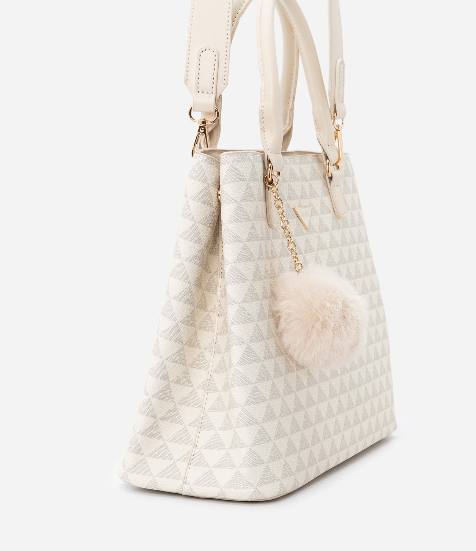 Bolsa Satchel com Estampa de Triângulos e Pompom Off White 3