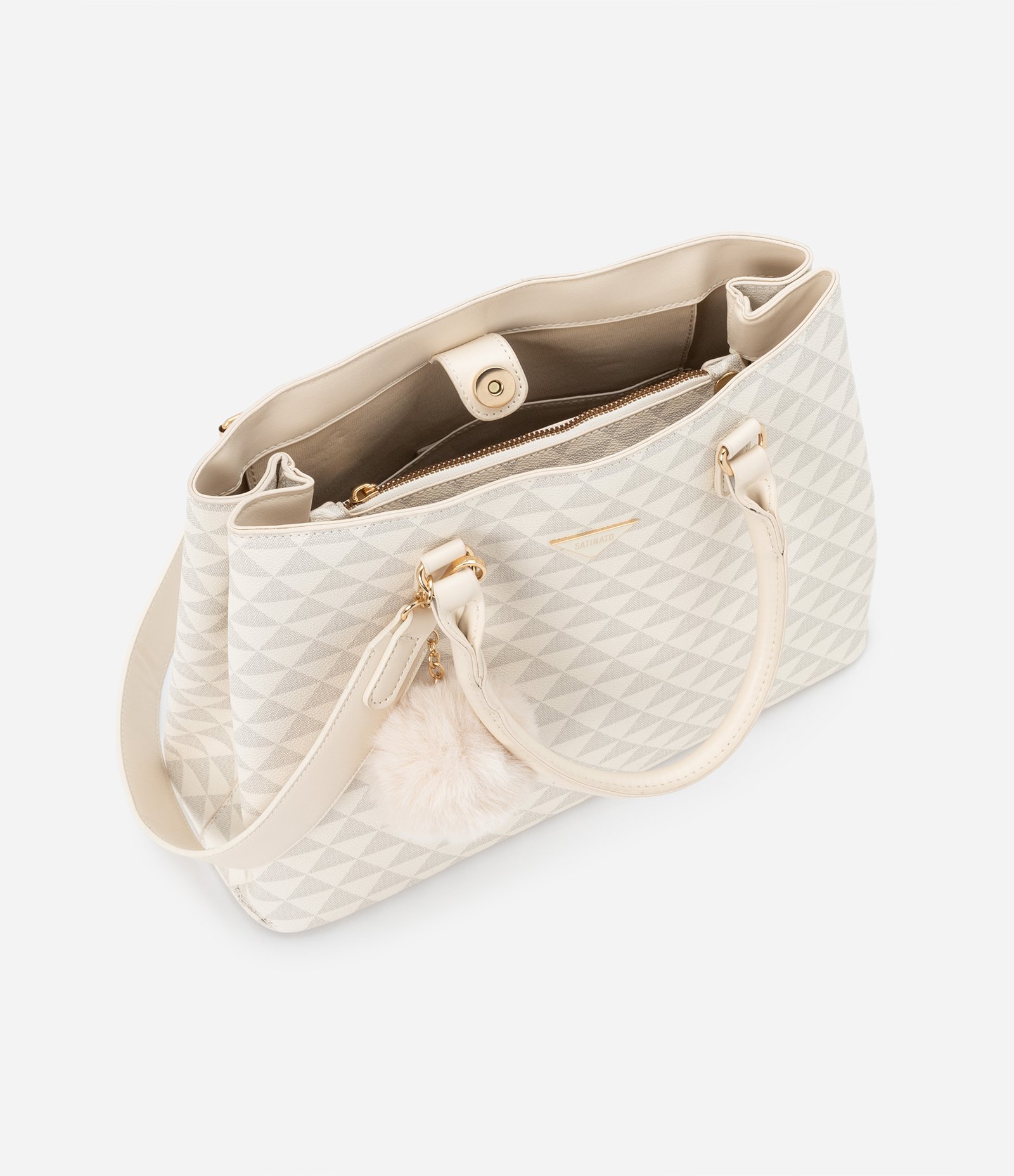 Bolsa Satchel com Estampa de Triângulos e Pompom Off White 8