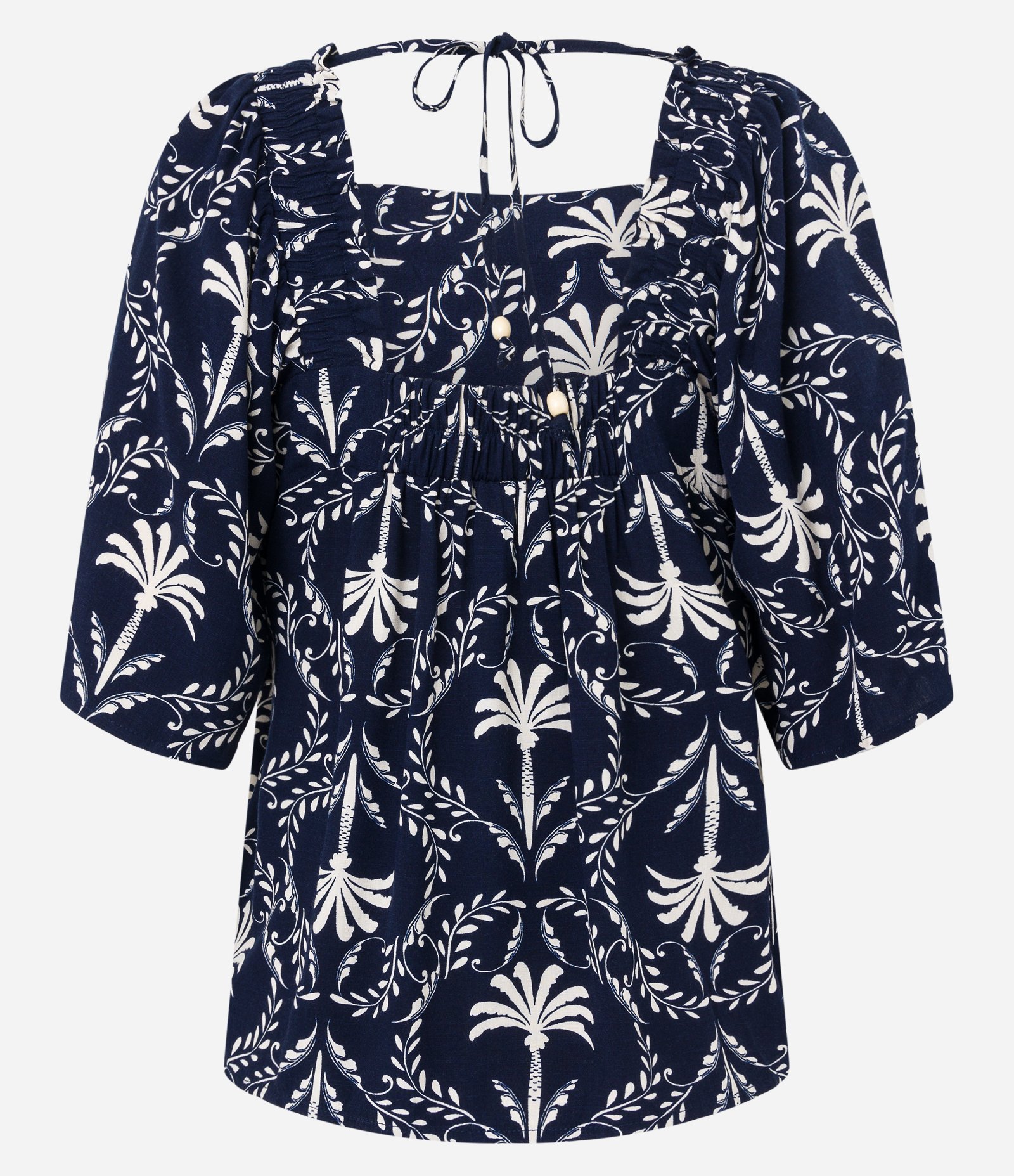 Blusa em Viscose com Estampa Coqueiros e Arabescos Azul 8