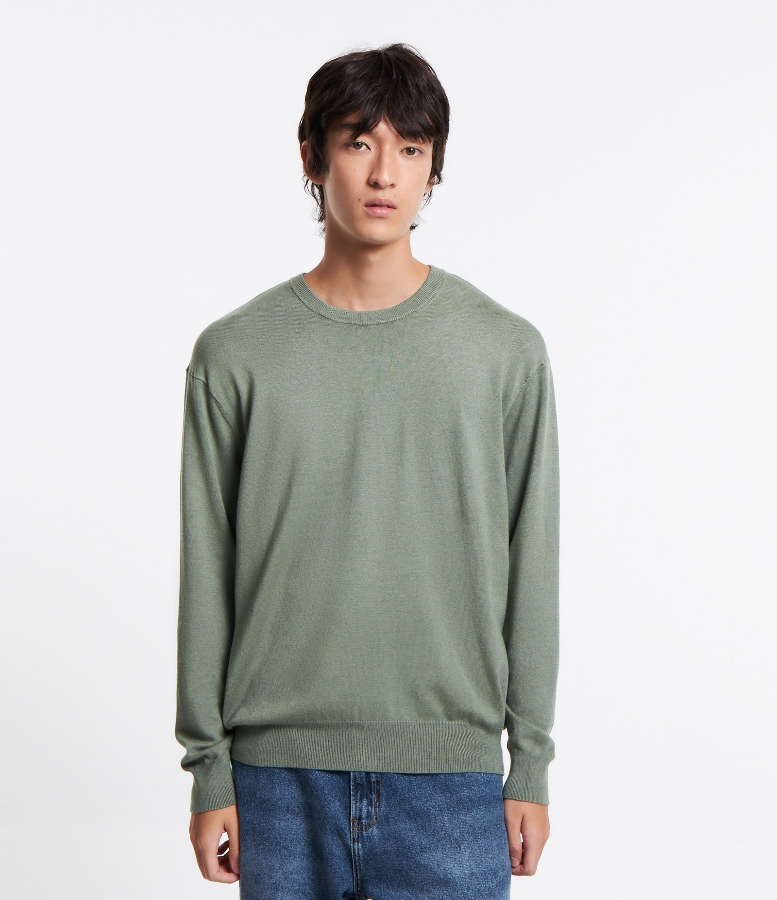 Suéter Comfort em Tricô com Gola Redonda Verde 1