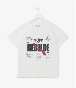 Camiseta Infantil com Estampa Rebelde e Autógrafos - Tam 9 a 13 Anos
