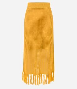 Saia Midi em Tricô com Franja na Barra