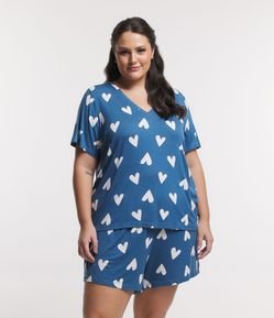 Pijama em Viscose com Corações Estamapdos Curve & Plus Size