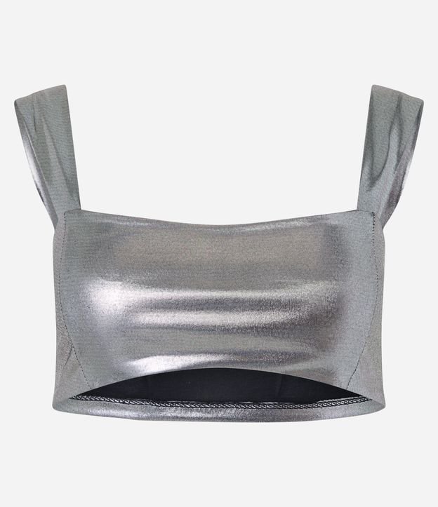 Blusa Cropped Metalizada com Alças Largas Prata 5