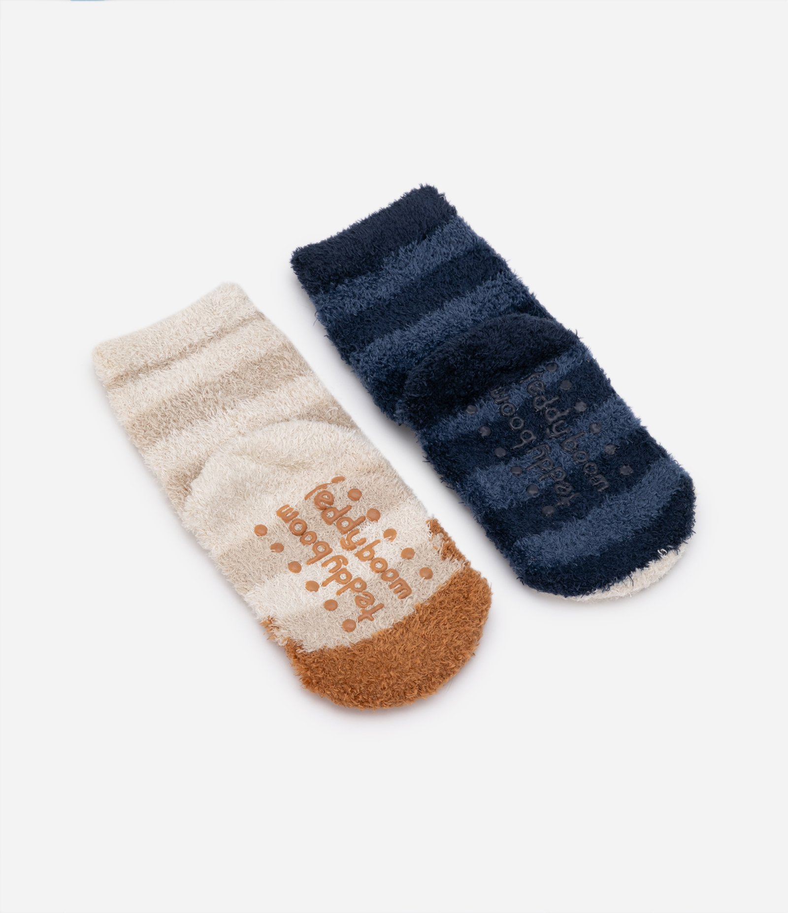 Kit 02 Meias Infantis em Chenille com Bichinhos - Tam 0 a 12 meses Bege/Azul 2