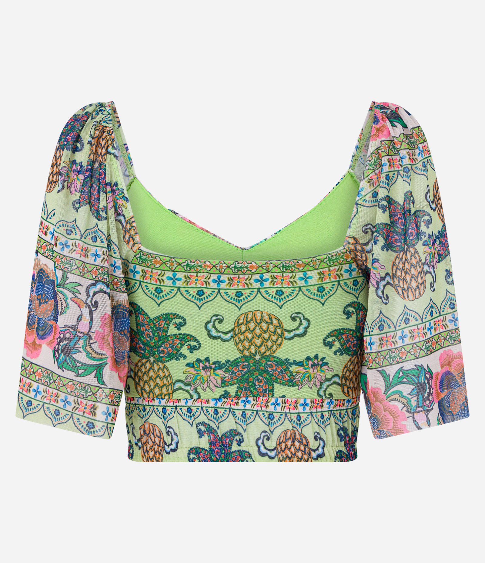Blusa em Tule com Manga Soltinha e Estampa Étnica Verde 6