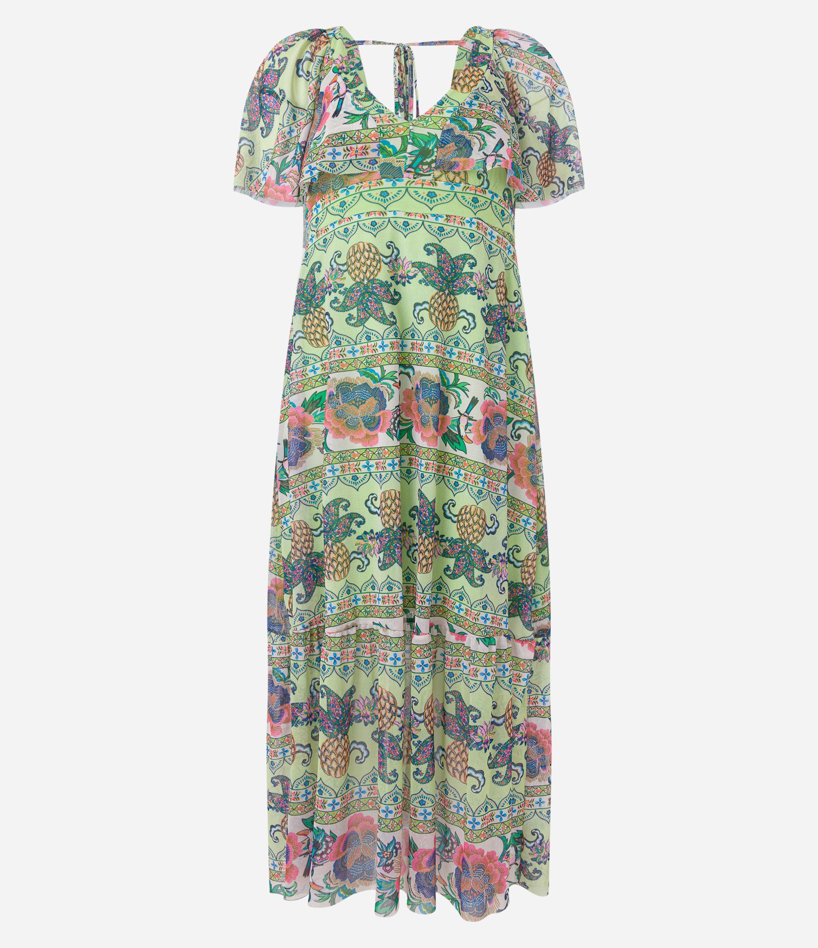 Vestido New Midi em Tule com Estampa Étnica e Amarração Verde 6