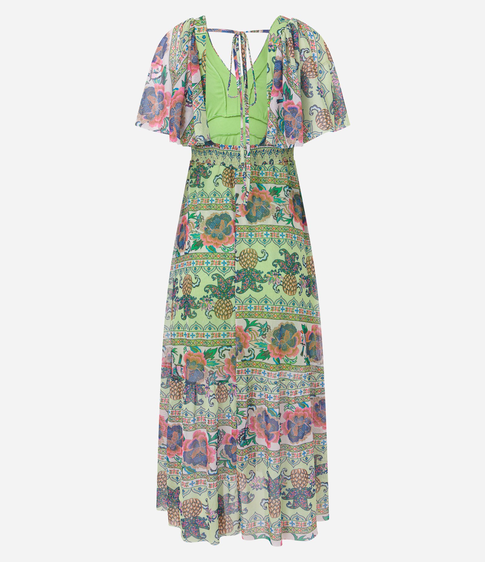 Vestido New Midi em Tule com Estampa Étnica e Amarração Verde 7
