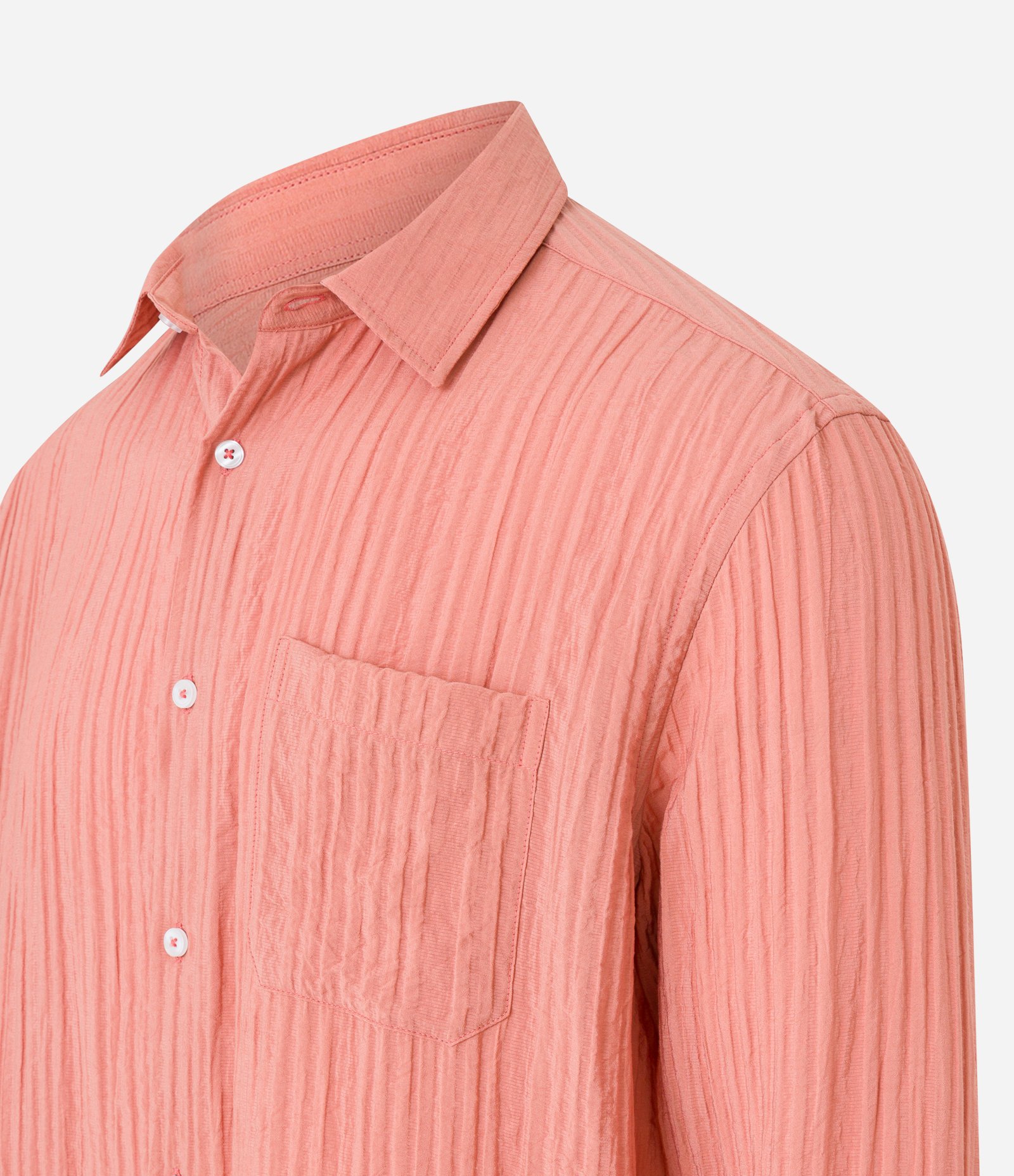 Camisa Fluída Manga Longa em Viscose Texturizada Laranja Coral 8