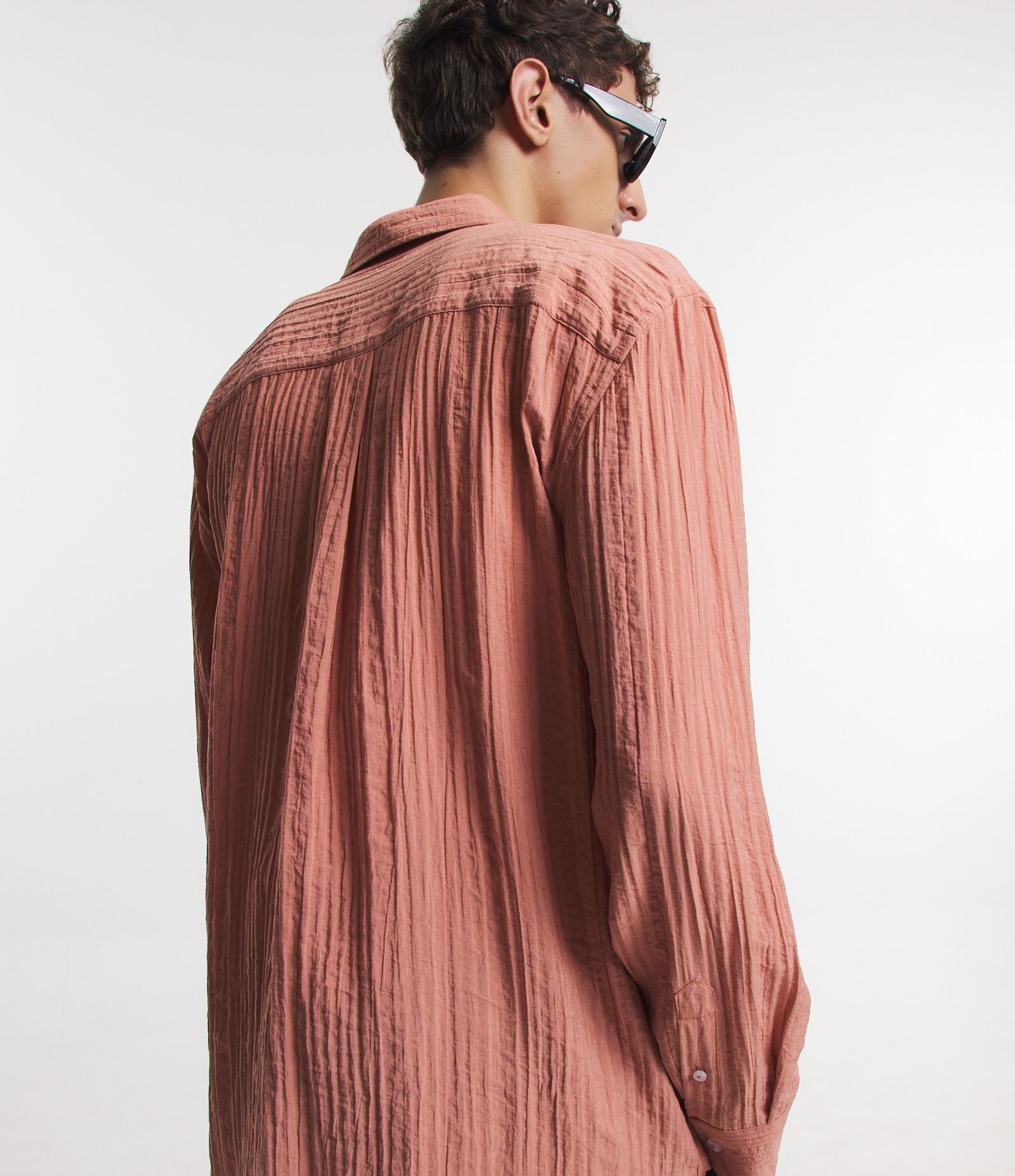 Camisa Fluída Manga Longa em Viscose Texturizada Laranja Coral 6