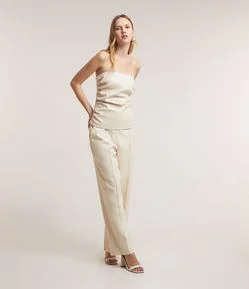 Blusa sem Alça em PU com Franzidos Laterais