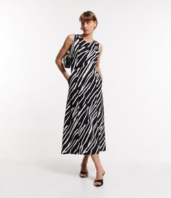 Vestido Longo Sem Manga em Viscose com Estampa de Zebra