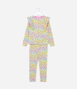 Pijama Longo Infantil com Estampa Floral com Babados - Tam 2 ao 10 anos