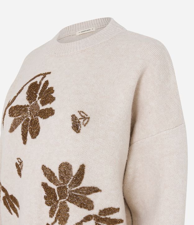 Suéter em Tricô com Bordado Floral em Miçangas Bege 8