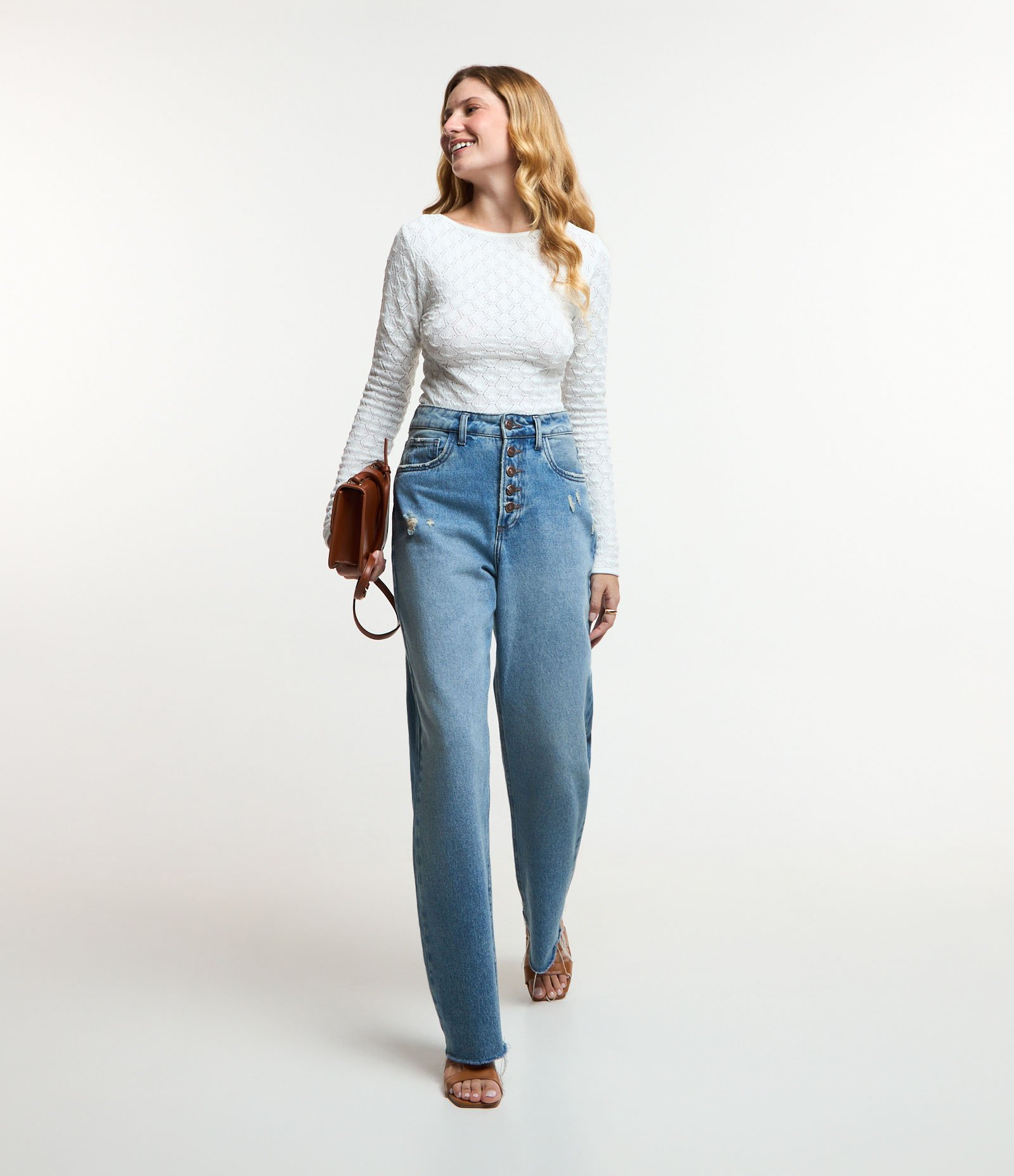 Blusa em Tricô com Textura Padronagem Geométrica Branco Neve 2