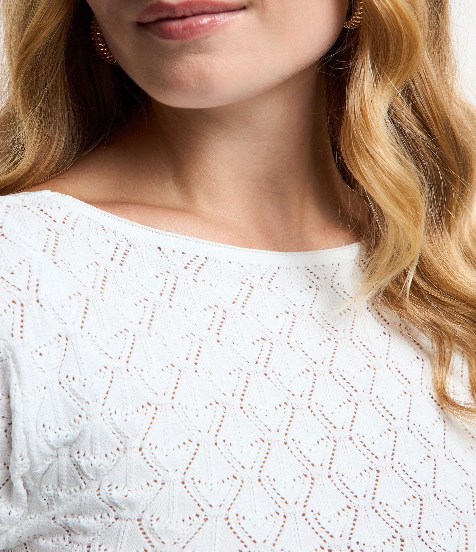 Blusa em Tricô com Textura Padronagem Geométrica Branco Neve 4