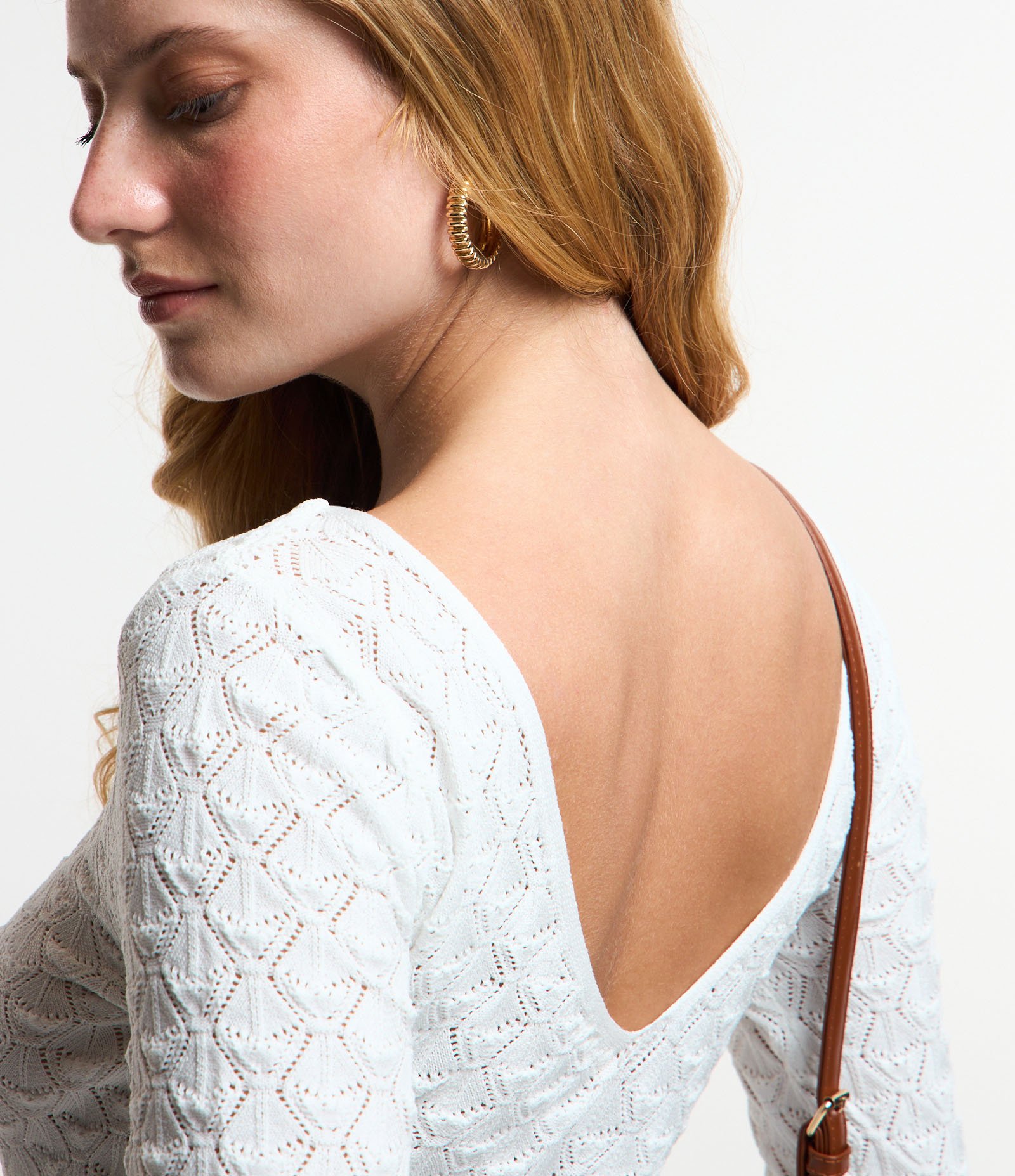 Blusa em Tricô com Textura Padronagem Geométrica Branco Neve 5