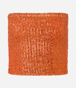 Blusa Cropped em Paetê Metalizado Tomara que Caia