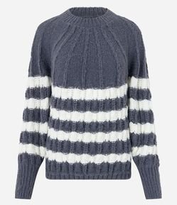 Suéter em Tricô com Pontos Texturizados e Estampa Listras