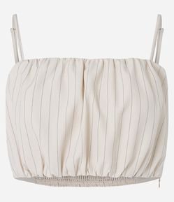 Blusa Cropped Alfaiatada com Risca de Giz e Lastex