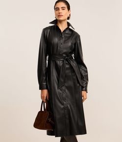 Vestido Chemise em PU com Faixa para Amarração