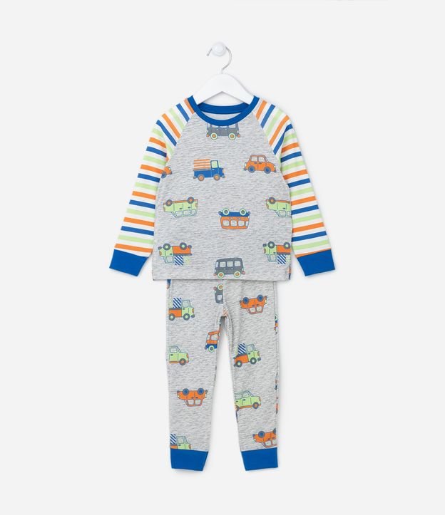 Pijama Longo Infantil com Estampa de Carrinhos - Tam 2 aa 4 anos