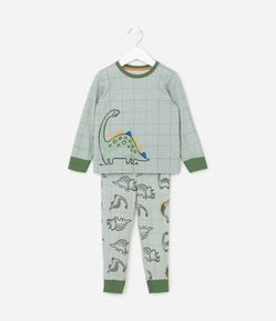 Pijama Longo Infantil em Meia Malha com Estampa de Dinossauro - Tam 1 ao 4 anos