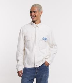 Jaqueta Bomber em Sarja com Bolsos e Silk Good Things