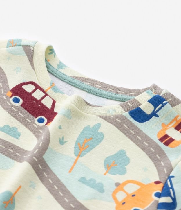 Pijama Longo Infantil com Estampa de Carrinhos e Estrada - Tam 2 a 4 anos Bege 5
