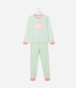 Pijama Longo Infantil com Estampa de Estrela Foil - Tam 5 a 14 anos